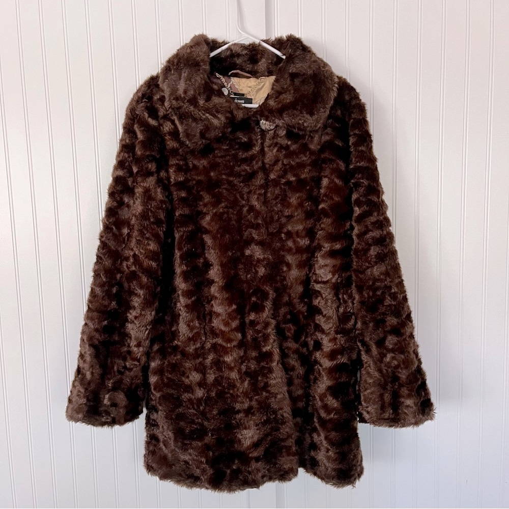 dennis basso Dark Brown Plush Faux Fur Jacket Seing Cost Vintage
